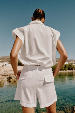 CAMISA CORTA CUADRO VICHY / Blanco