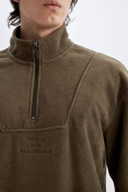 Флисовый свитшот с принтом и воротником-стойкой Comfort Regular Fit - Defacto фото 5