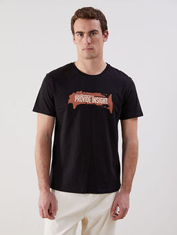 Bisiklet Yaka Bask?l? Penye Erkek Ti??rt