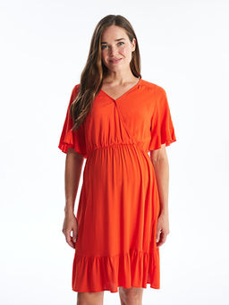 Kruvaze Yaka D?z K?sa Kollu Hamile Elbise