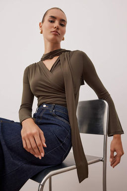 Haki Sal Detayl? Fitted/Vucuda Oturan C?tc?tl? Esnek Orme Body TWOAW26BD00007