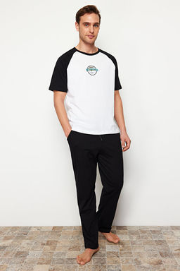 Siyah Beyaz Bask_l_ Reglan Kol Regular Fit _rme Pijama Tak_m_ TMNSS24PT00014 - Trendyolmilla фото 2