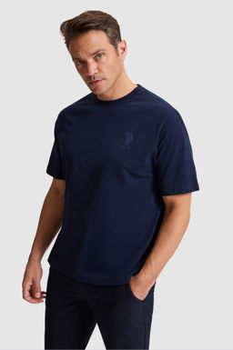 Erkek Lacivert Comfort Fit Bisiklet Yaka Basic Ti__rt