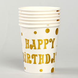 Стакан бумажный С днём рождения, горох, в наборе 6 шт, цвет золото - Страна карнавалия фото 2