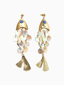 Серьги «Морской мир» рыба, серые в золоте