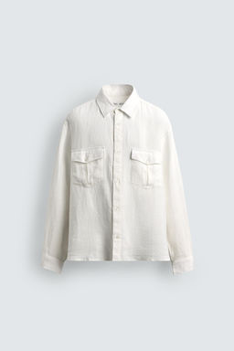 CAMISA RELAXED FIT 100% LINO BOLSILLOS / Blanco roto - Zara фото 6