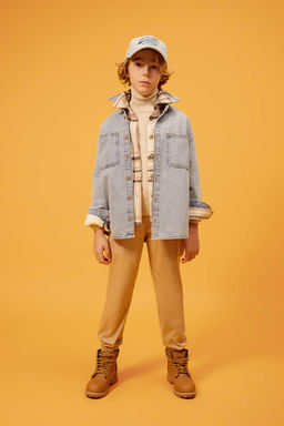 Джинсовая рубашка оверсайз с длинными рукавами для мальчика - Defacto фото 2