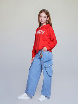 Kap??onlu Bask?l? K?z ?ocuk Sweatshirt