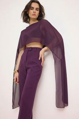 Murdum Duz Kay?k Yaka Kolsuz Dokuma Sifon Party Bluz TPRSS26BZ00055