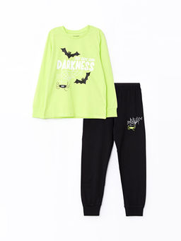 Bisiklet Yaka Bask?l? Uzun Kollu Erkek ?ocuk Pijama Tak?m?