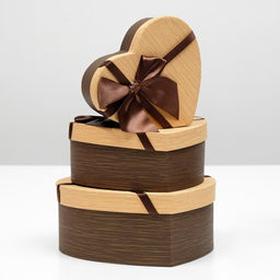 Набор подарочных коробок 3 в 1 Сердце, с бантом, коричневый, 22?20?9 - 16?14?6 см