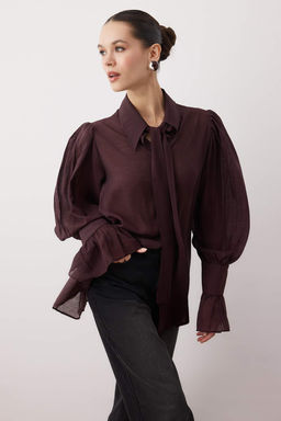 Bordo Baglama Detayl? Hafif Transparan Yumusak Hisli Boho Gomlek TWOAW26GO00111 - Trendyolmilla фото 11