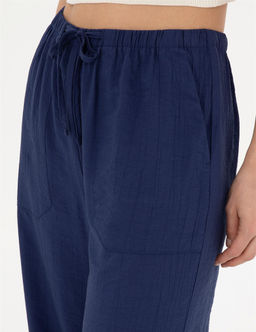 Lacivert Loose Fit Kanvas Pantolon