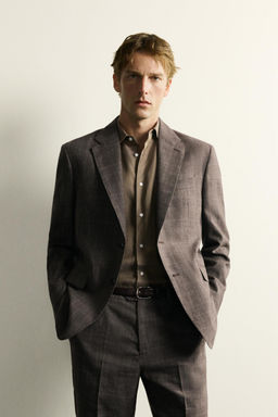 BLAZER TRAJE CUADROS LINO - LANA / Marr?n - Zara фото 2
