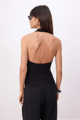 Siyah Fitted/Vucuda Oturan Boyundan Baglamal? Kolsuz Yumusak Orme Bluz TWOSS26BZ00625 - Trendyolmilla фото 4