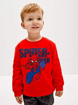 Bisiklet Yaka Uzun Kollu Spiderman Bask?l? Erkek Bebek Sweatshirt