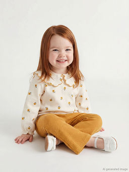 Bebe Yaka Yumu?ak Dokulu K?z Bebek Bluz ve Tayt Pantolon