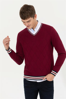 U. S. Polo Assn Мужской бордовый трикотажный свитер с v-образным вырезом - U.s. polo assn фото 8
