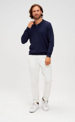 Джемпер мужской с отложным воротником и планкой на пуговицах F221-15-22021 тёмно-синий - Fine joyce фото 5