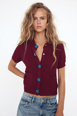 KNIT CARDIGAN WITH GEM BUTTON - Zara фото 2