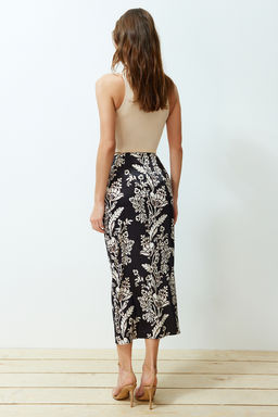 Cok Renkli Onden Baglama Detayl? Kruvaze Kapama Saten Midi Dokuma Etek TWOSS24ET00128