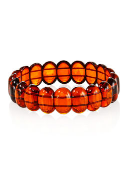 Неширокий плоский браслет из натурального балтийского янтаря коньячного цвета