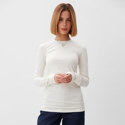 Лонгслив женский со сборкой MINAKU: Casual Collection, цвет экрю, размер 46  фото 9
