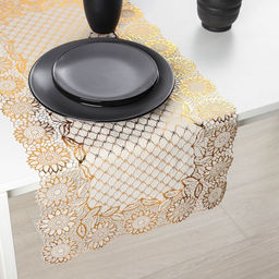 Дорожка сервировочная на стол «Букет», ажурная, 84×40 см, ПВХ, золотая