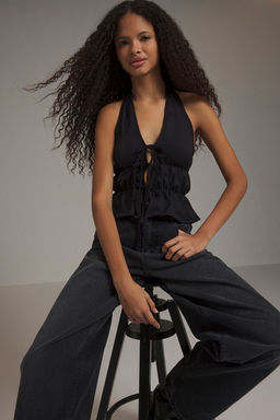 Trendyolmilla Siyah V Yaka Baglama Detayl? Orme Bluz TWOSS25BZ00227