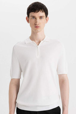 Slim Fit Dar Kesim K?sa Kollu Basic Duz Triko Polo Tisort - Defacto фото 5