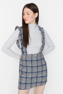 Gri Mini Kareli Jile Dokuma Elbise TWOAW20EL0292 - Trendyolmilla фото 2