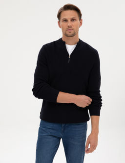 Lacivert Slim Fit Dik Yaka Fermuarl_ Triko Kazak - Pierre cardin фото 3