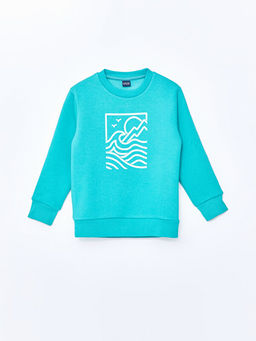 Bisiklet Yaka Bask?l? Uzun Kollu Erkek ?ocuk Sweatshirt