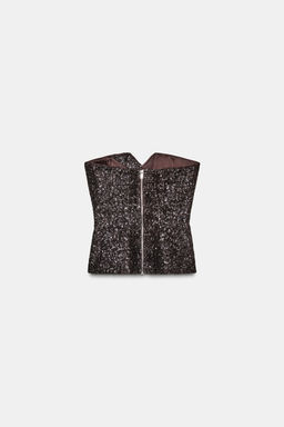 ZW COLLECTION LIMITED EDITION SEQUIN BUSTIER TOP - Zara фото 6