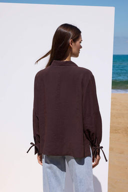 Sustainable Koyu Kahverengi Boho Modal Baglama Detayl? Oversize Modal Gomlek TWOAW26GO00080
