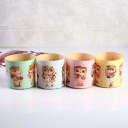 Цена за 20 шт. Форма бумажная для кекса, маффинов и кулича Совушки 90x90мм - Simaland фото 3