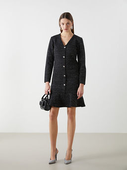 V Yaka I??lt?l? Kad?n T?vit Elbise