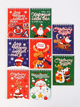 Подарочный набор новогодний, 16 ручек, 16 открыток, 16 блокнотов