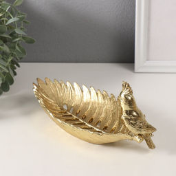 Фигурка полистоун подставка «Золотой попугайчик с хохолком на золотом листе», 11×24.5×11 см