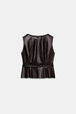 FAUX LEATHER BELTED TOP - Zara фото 16