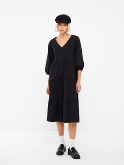 V Yaka D?z Poplin Elbise