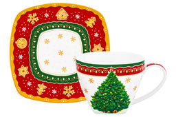 Чайн. пара 2 пр. 250 мл 11,5*9*7,5 см Новогодняя елка красный узор NEW BONE CHINA