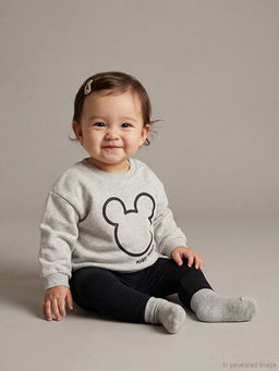 Bisiklet Yaka Mickey Mouse Bask?l? Erkek Bebek Sweatshirt ve E?ofman Alt