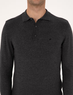 Antrasit Melanj Slim Fit Polo Yaka Basic Triko Kazak