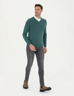 Ye_il Slim Fit V Yaka Basic Triko Kazak - Pierre cardin фото 4