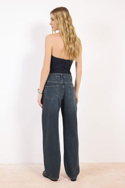 Koyu Mavi Premium Dusuk Bel Barrel Jeans TWOSS25JE00173