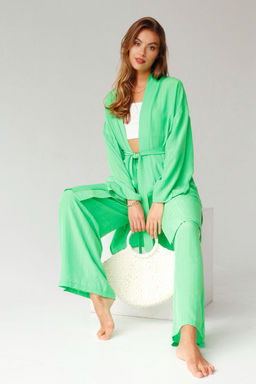 9389 Костюм из кимоно и брюк-палаццо салатовый