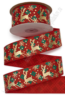 Лента репсовая 4 см*20 ярд "Новогодняя" SF-7332, №3
