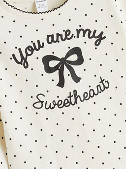 Bisiklet Yaka Kurdele Bask?l? K?z ?ocuk Ti??rt