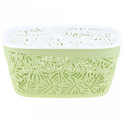 "Домашняя мода" Корзина пластмассовая для хранения "Листья" 23х17см h11см, с крышкой, с ручками, фисташковый (Китай)